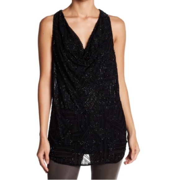 ALICE + OLIVIA Mae Cowl Neck Black Beaded Tunic Size Small - Picture 1 of 11